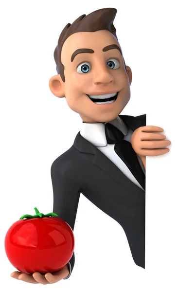 Divertido empresario con tomate —  Fotos de Stock