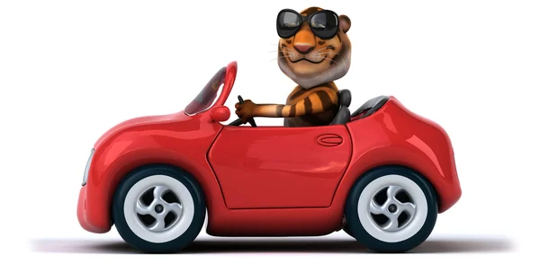 Веселый тигр в машине — стоковое фото