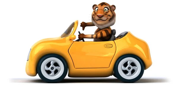 Веселый тигр в машине — стоковое фото