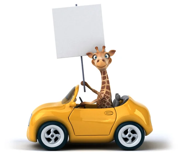 Girafa divertida em um carro — Fotografia de Stock