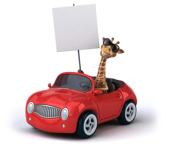 Girafa divertida em um carro — Fotografia de Stock