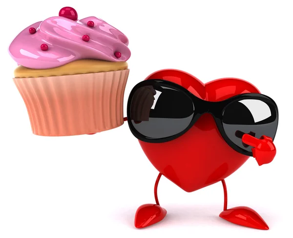 Coeur amusant avec cupcake — Photo