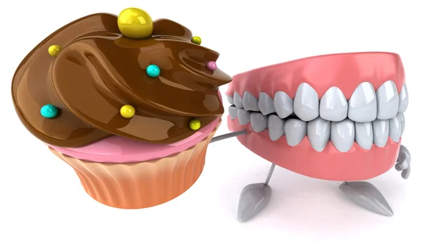 Fun teeth with cupcake — Stock Photo, Image