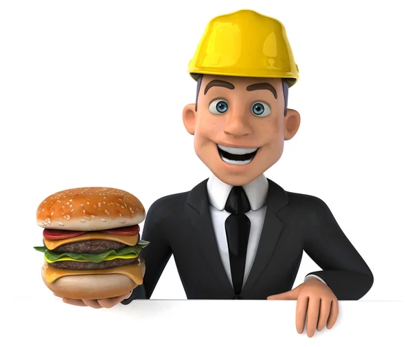 Divertido arquitecto con hamburguesa — Foto de Stock