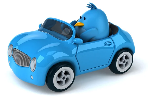 Pássaro azul em um carro — Fotografia de Stock