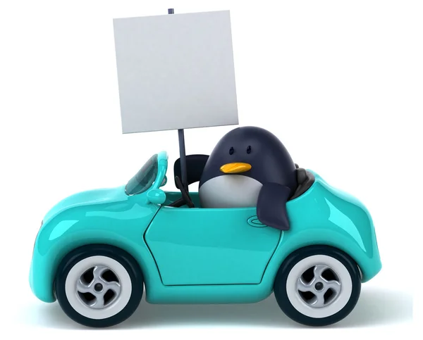 Fun penguin in a car — Stock Photo, Image