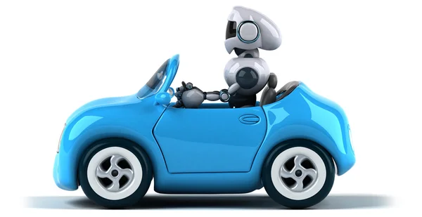 Cartoon robot ve araba — Stok fotoğraf