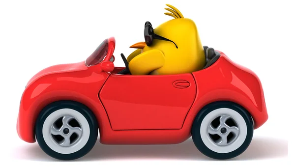 Pájaro amarillo en un coche — Foto de Stock