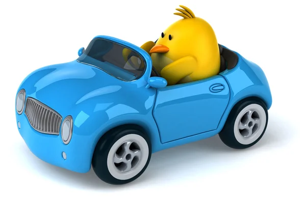 Gele vogel in een auto — Stockfoto
