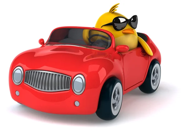 Yellow bird in a car — Stock Photo, Image