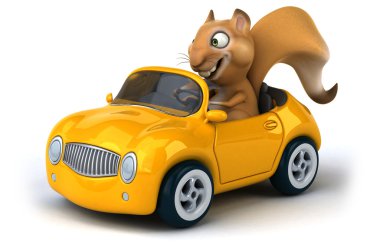 Bir arabada eğlenceli sincap