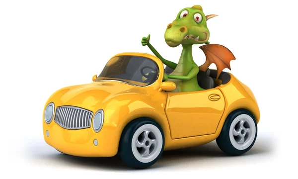 Fun dragon in a car — Stock Photo, Image