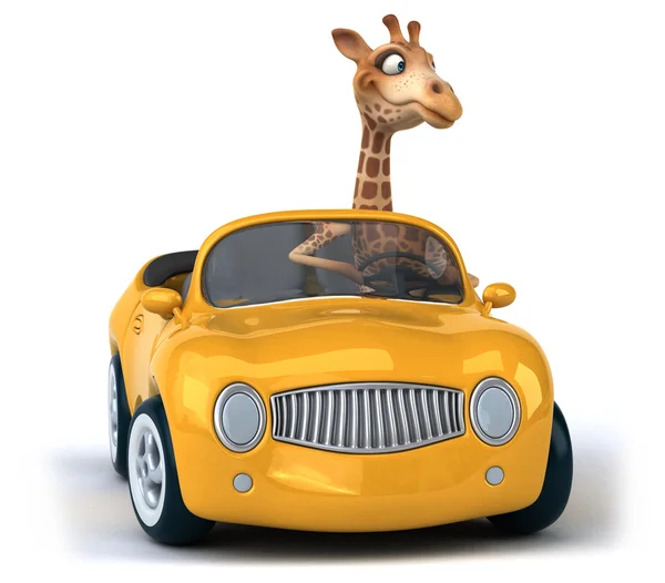 Веселый жираф в машине — стоковое фото