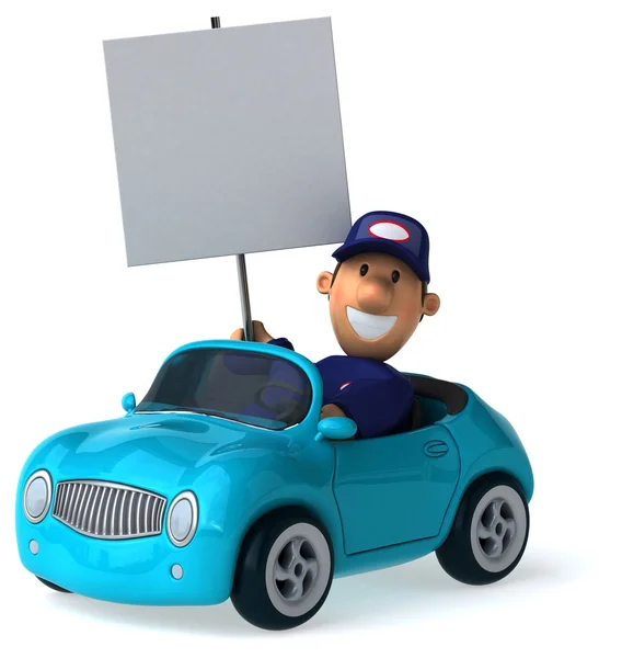 Fun cartoon mechanic and a car — Stock Photo, Image