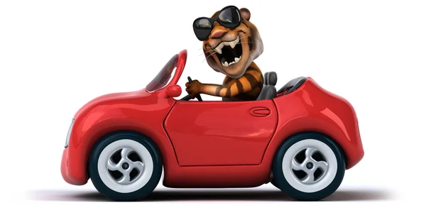 Tigre divertido em um carro — Fotografia de Stock