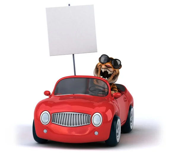 Fun tiger in a car — Stock Photo, Image