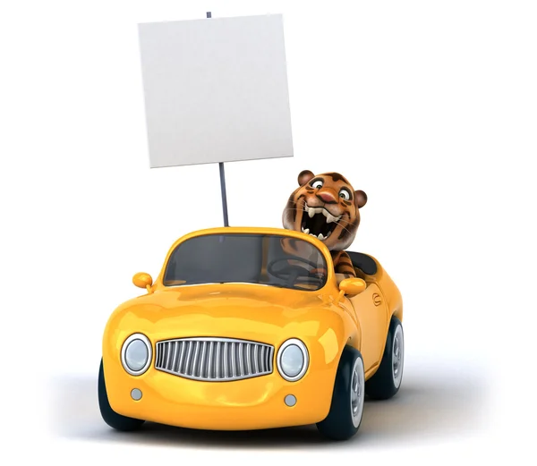 Fun tiger in a car — Stock Photo, Image