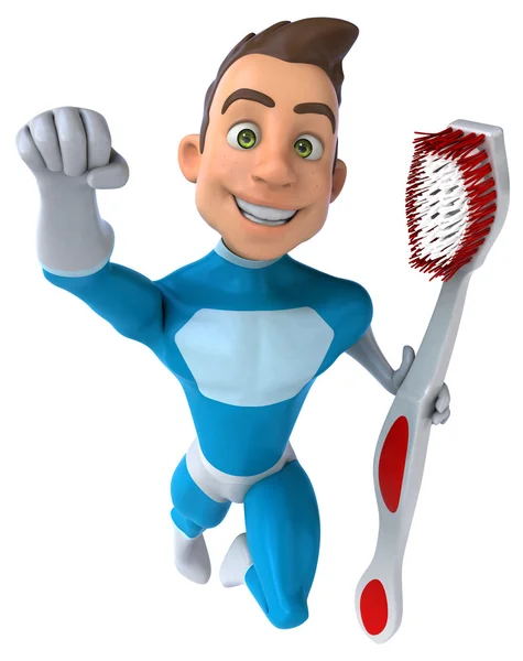 Fun superhero with toothbrush — Stock Photo, Image