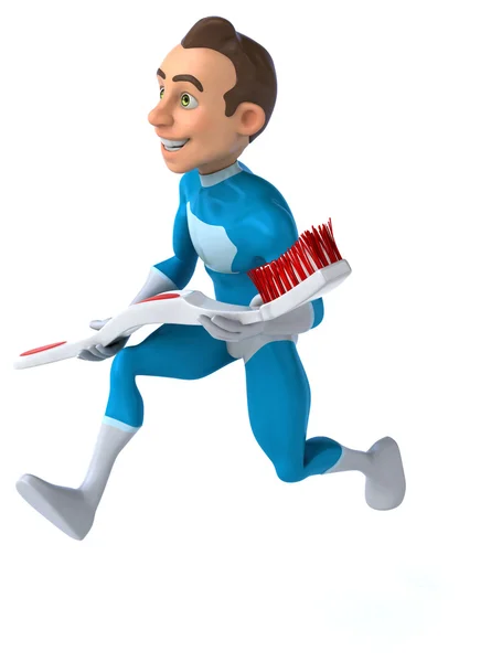 Fun superhero with toothbrush — Stock Photo, Image