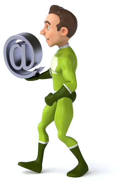 Fun superhero with email sign — Stock Photo, Image