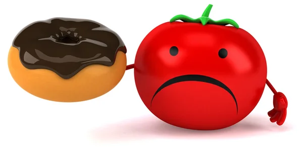 Cartoon tomato with donut — Stock Photo, Image