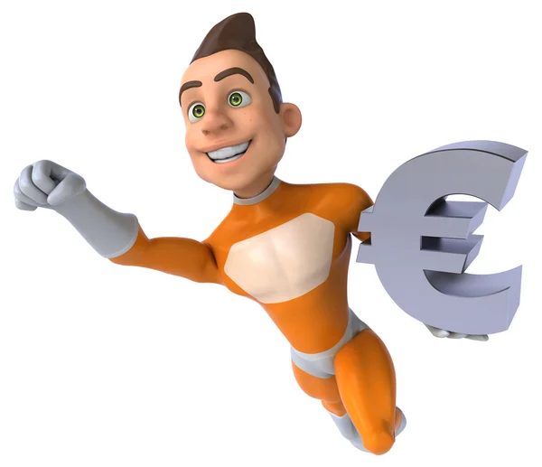 Веселый супергерой со знаком евро — стоковое фото
