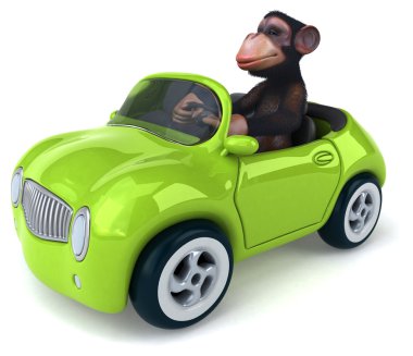 Bir arabada eğlenceli maymun