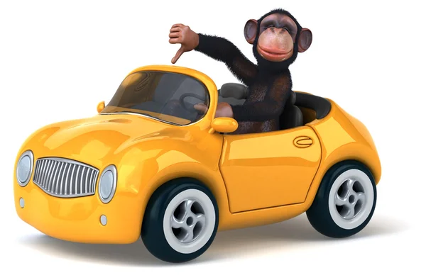 Fun monkey in a car — Stock Photo, Image