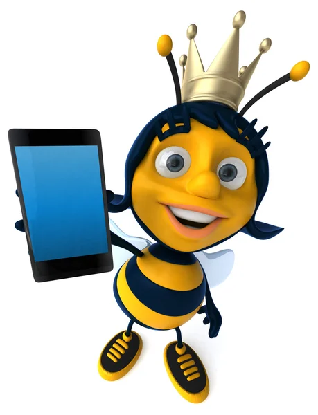 Веселая пчела со смартфоном — стоковое фото