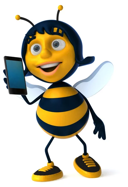 Fun bee with smart phone — Stock Photo, Image