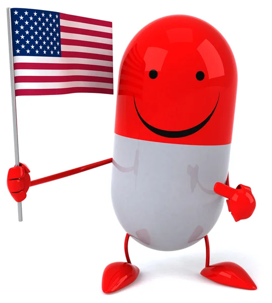 Cartoon pill with flag — Stock Photo, Image