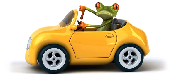 Cartoon frog in car — Stock Photo, Image