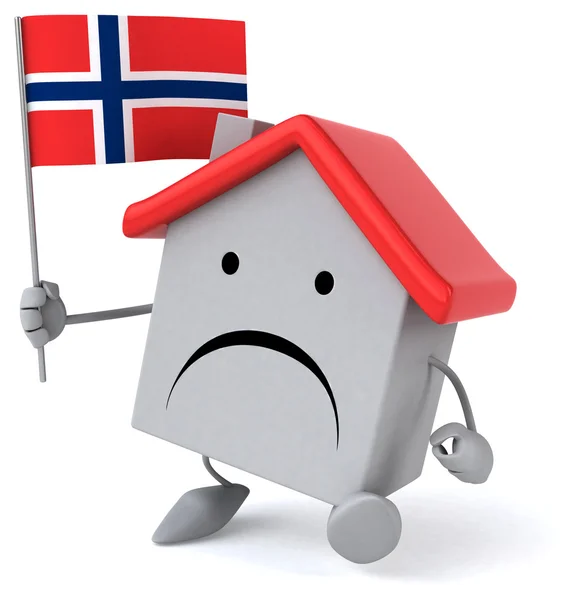 Leuke cartoon huis met vlag — Stockfoto