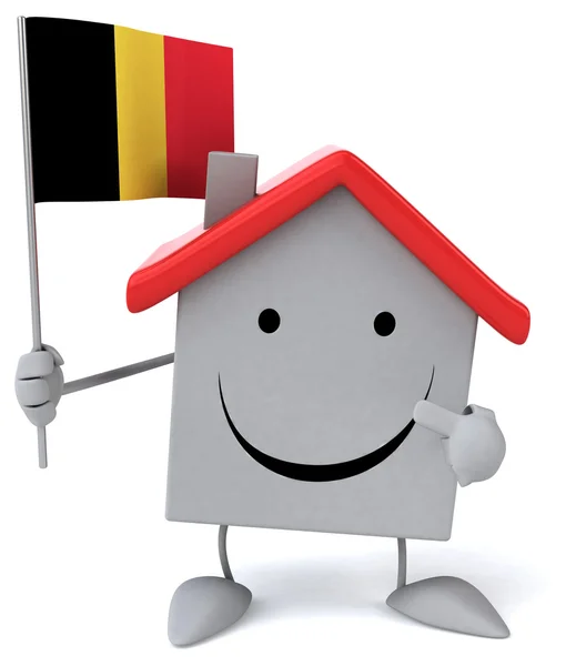 Leuke cartoon huis met vlag — Stockfoto