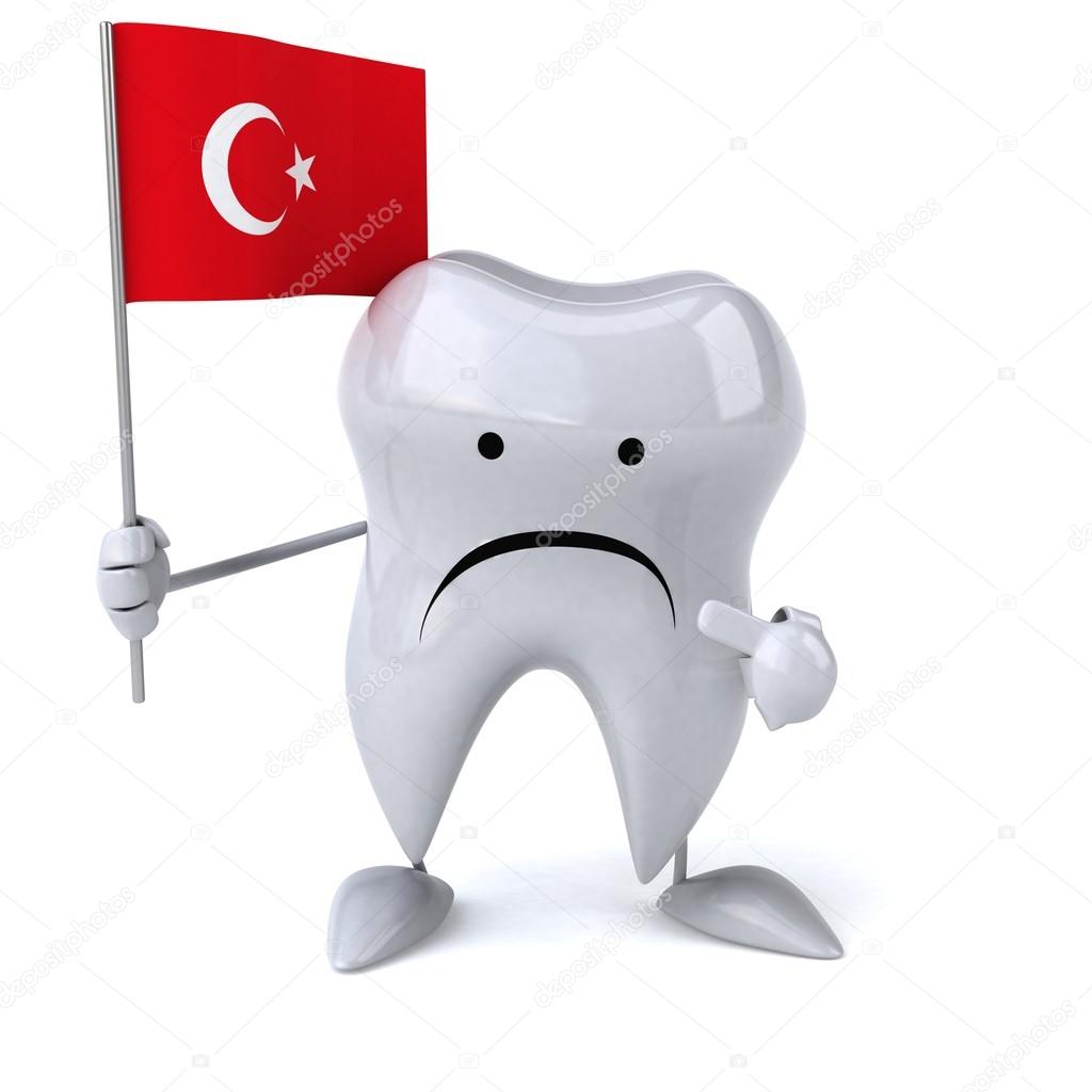 cartoon tooth with flag