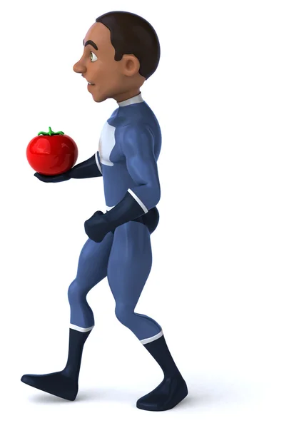Super-herói divertido com tomate — Fotografia de Stock
