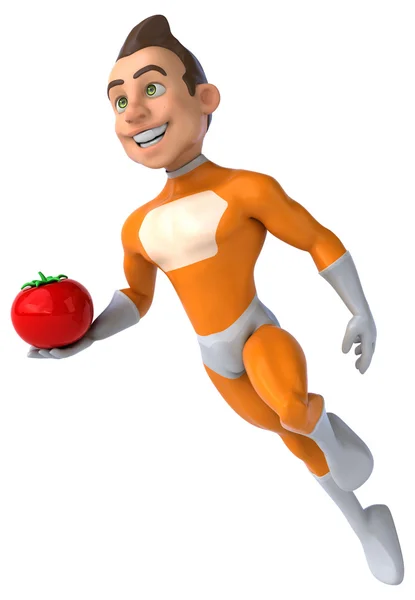 Spaß Superheld mit Tomate — Stockfoto