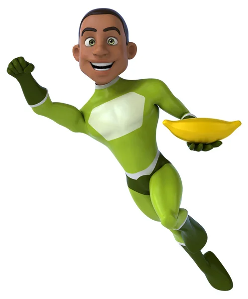 Superhero yang menyenangkan dengan pisang — Stok Foto