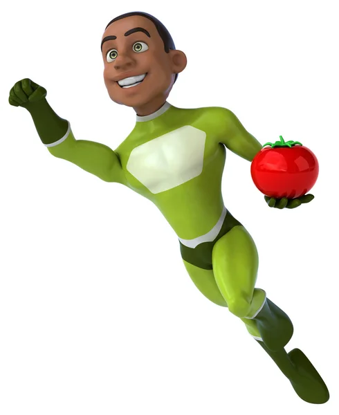 Fun superhero with tomato — Stock Photo, Image