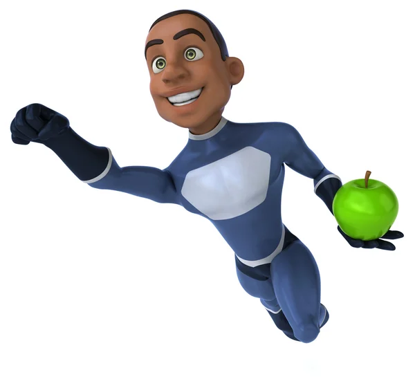 Fun superhero with apple — Stock Photo, Image