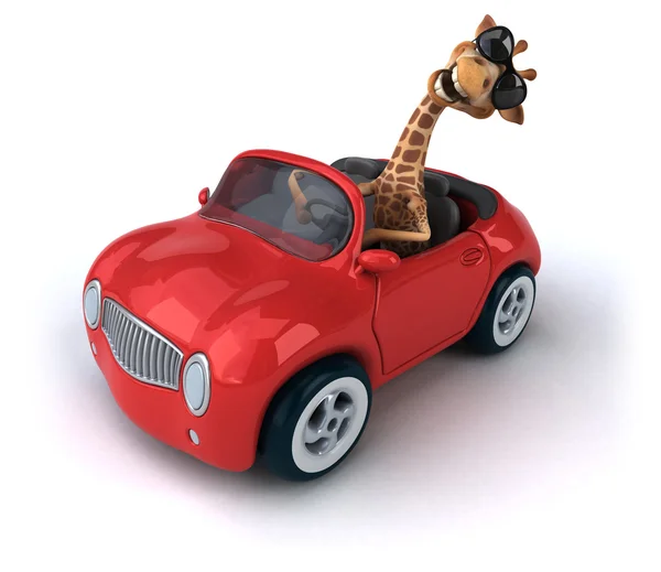 Leuke cartoon giraffe in een auto — Stockfoto