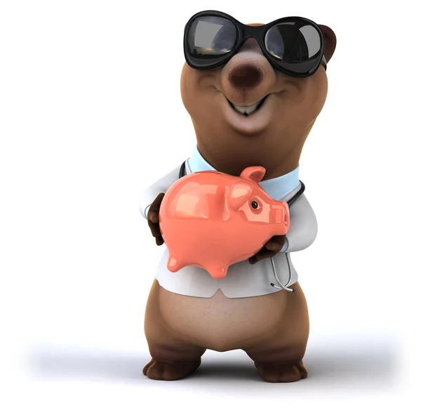 Piggy Bank szórakoztató medve — Stock Fotó