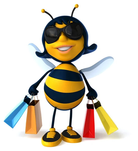 Fun bee with shopping bags — Stock Photo, Image