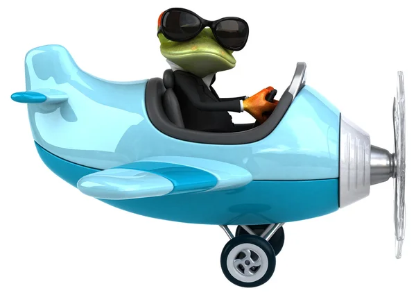 Fun frog in a plane — Stock Photo, Image