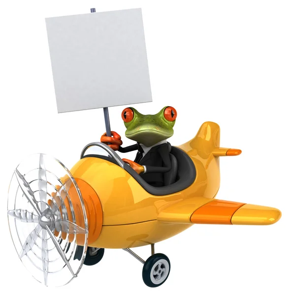 Fun frog in a plane — Stock Photo, Image