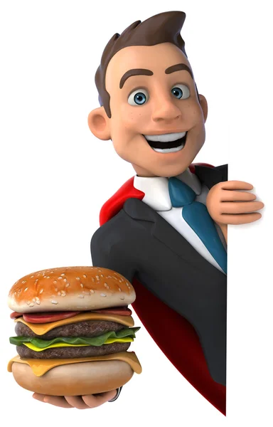 Homme d'affaires amusant et hamburger — Photo