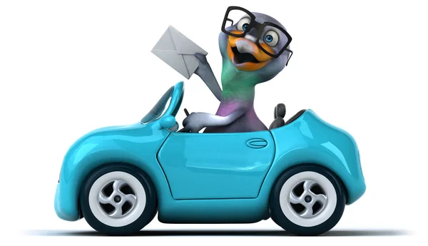 차에 재미 있는 비둘기 — 스톡 사진