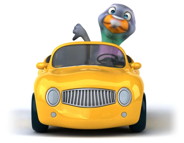 Мультяшный голубь в машине — стоковое фото