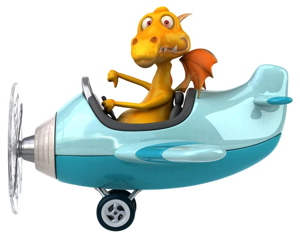 Dragon de dessin animé dans un avion avec pouce vers le bas — Photo