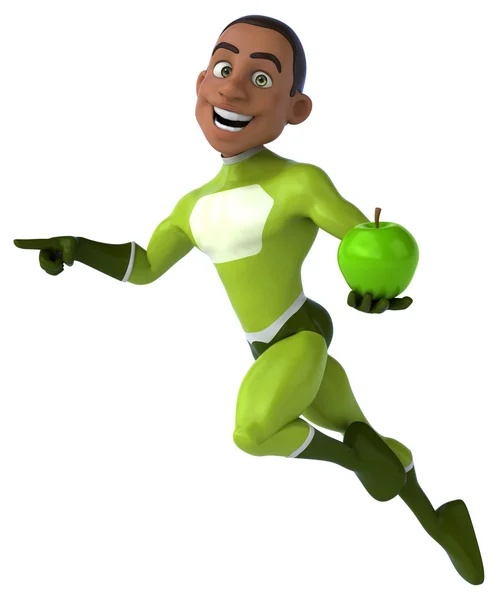 Fun superhero with apple — Stock Photo, Image